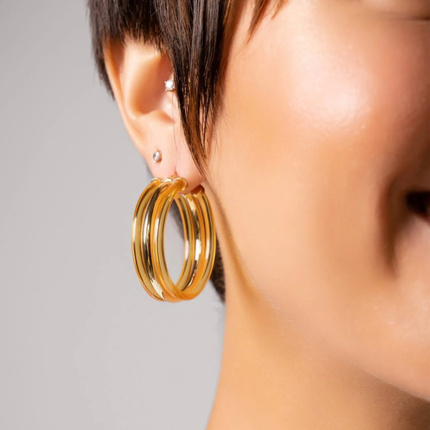 Citrine Lucite Banded Hoop Earrings