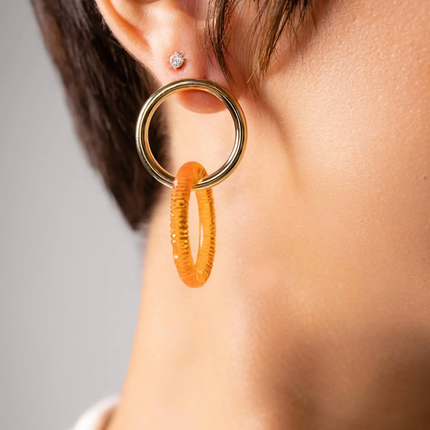 Citrine Lucite Double Hoop Earrings