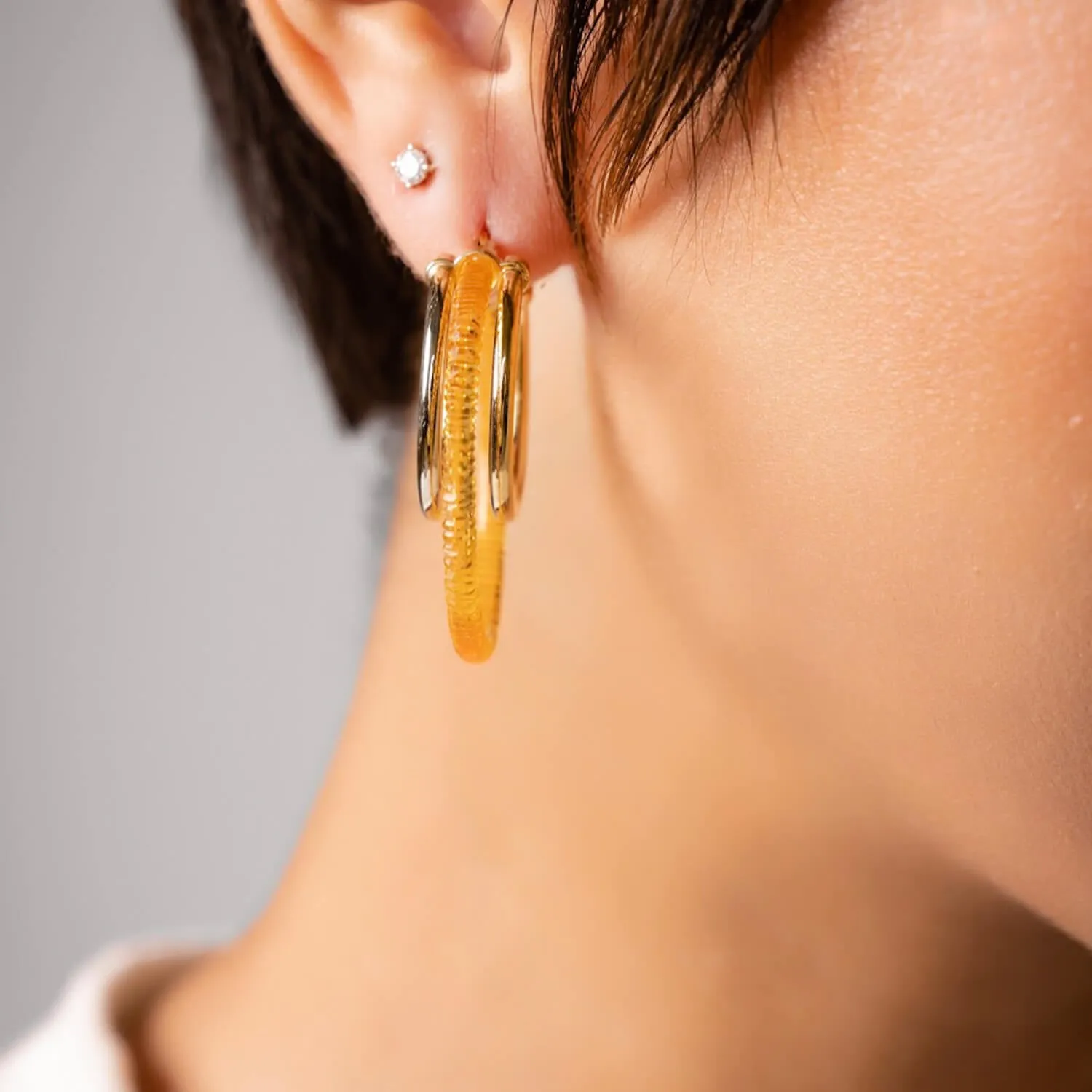 Citrine Lucite Hoop Earrings