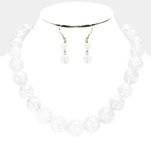 Clear Cracked Lucite Bead Ball Necklace & Earring Set