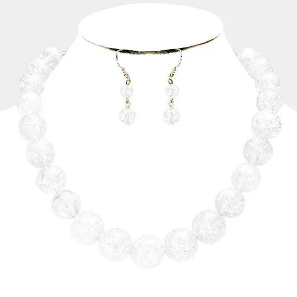 Clear Cracked Lucite Bead Ball Necklace & Earring Set