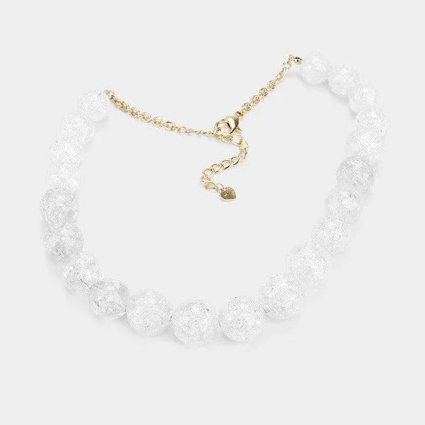 Clear Cracked Lucite Bead Ball Necklace & Earring Set