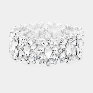Clear Crystal Floral Pageant Stretch Bracelet | Prom Bracelet | 389468