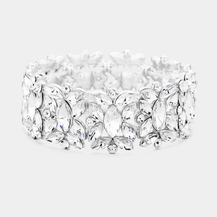 Clear Crystal Floral Pageant Stretch Bracelet | Prom Bracelet | 389468