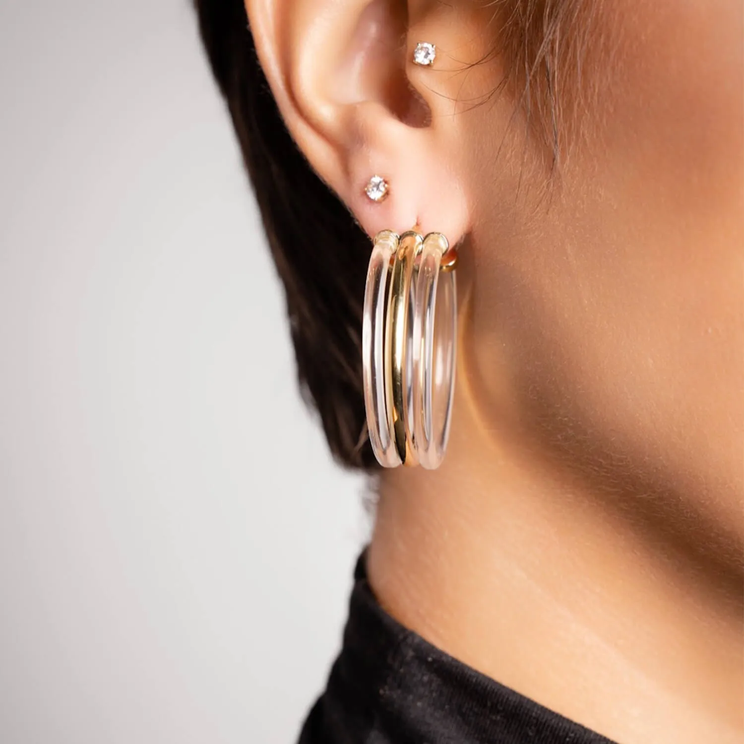 Clear Lucite Banded Hoop Earrings