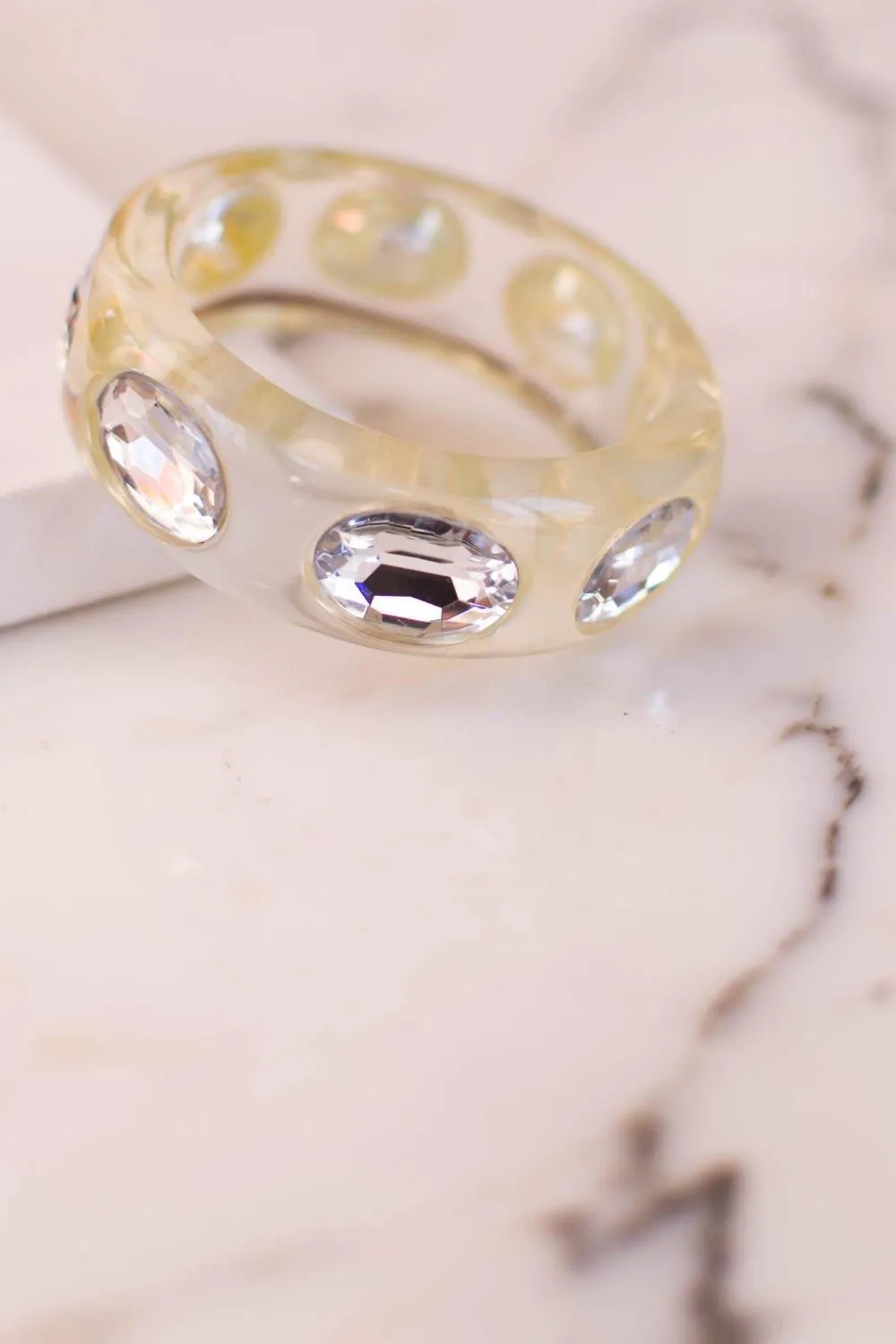 Clear Lucite Bangle Bracelet with Bezel Set Rhinestones