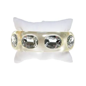 Clear Lucite Bangle Bracelet with Bezel Set Rhinestones