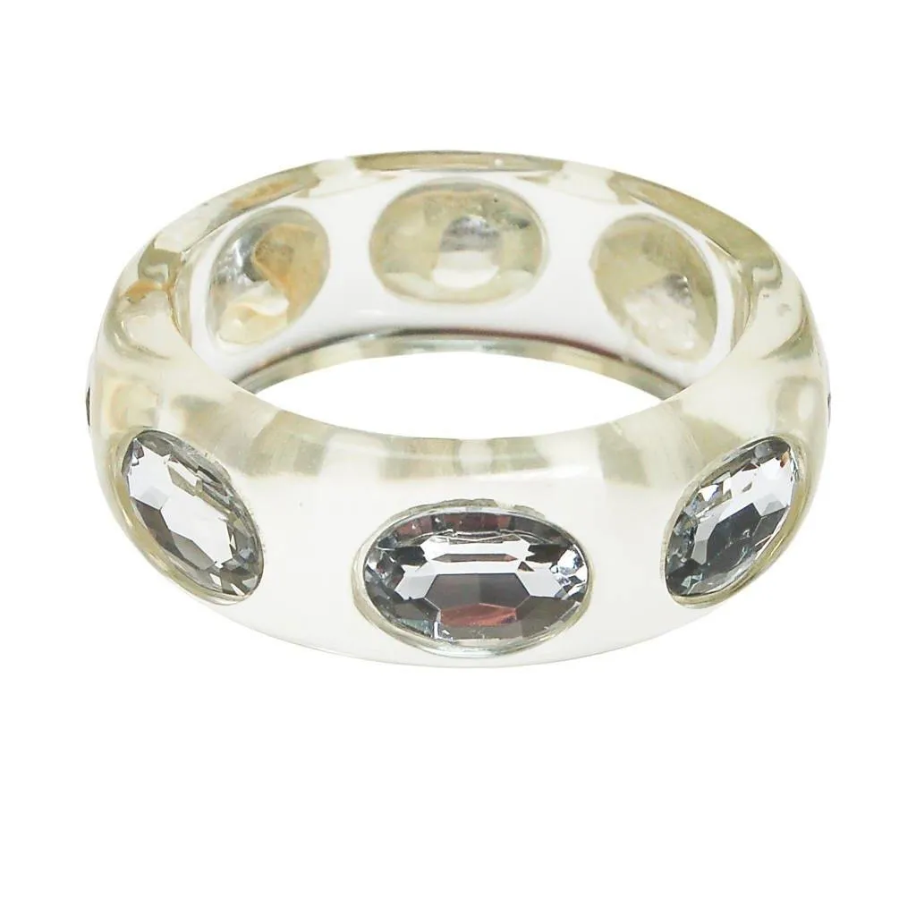 Clear Lucite Bangle Bracelet with Bezel Set Rhinestones