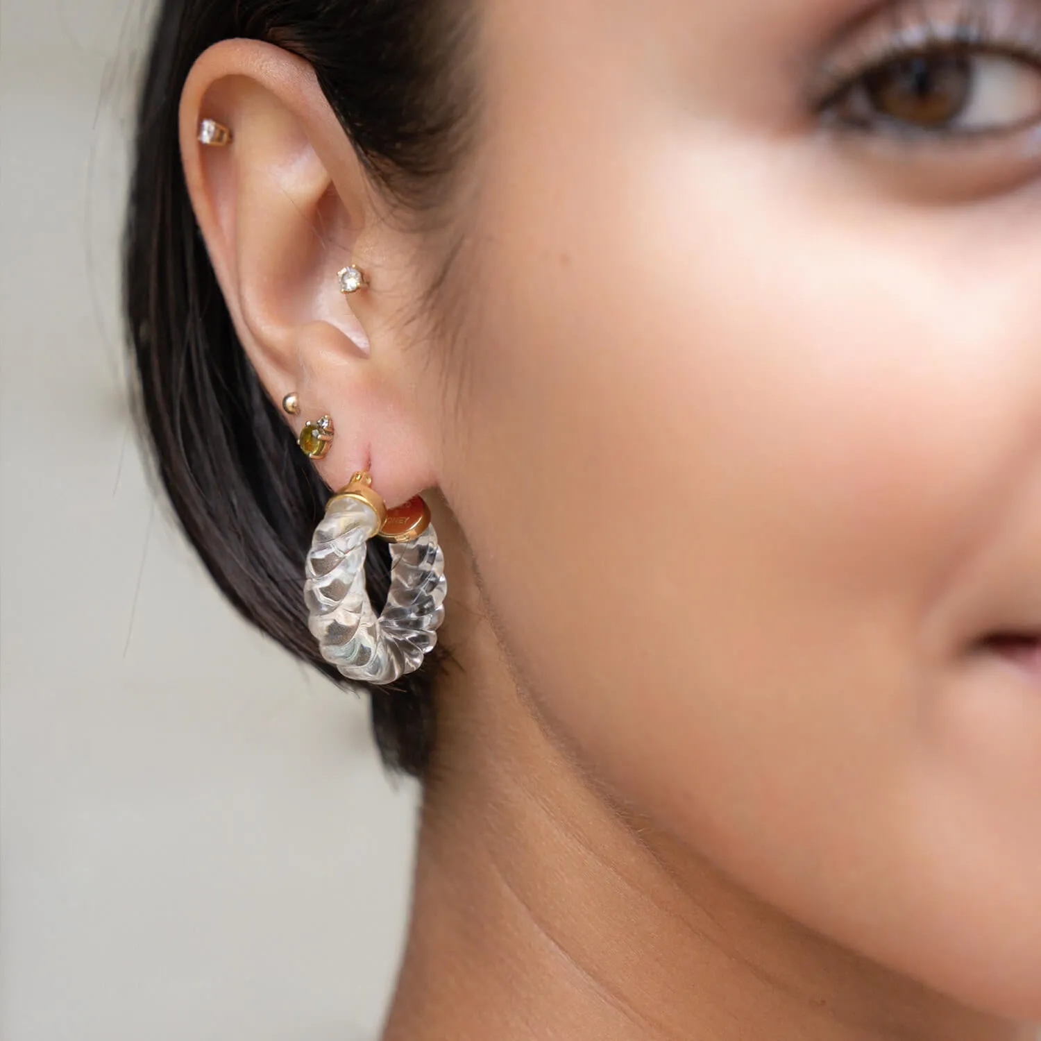 Clear Lucite Rope Textured Hoop Earrings