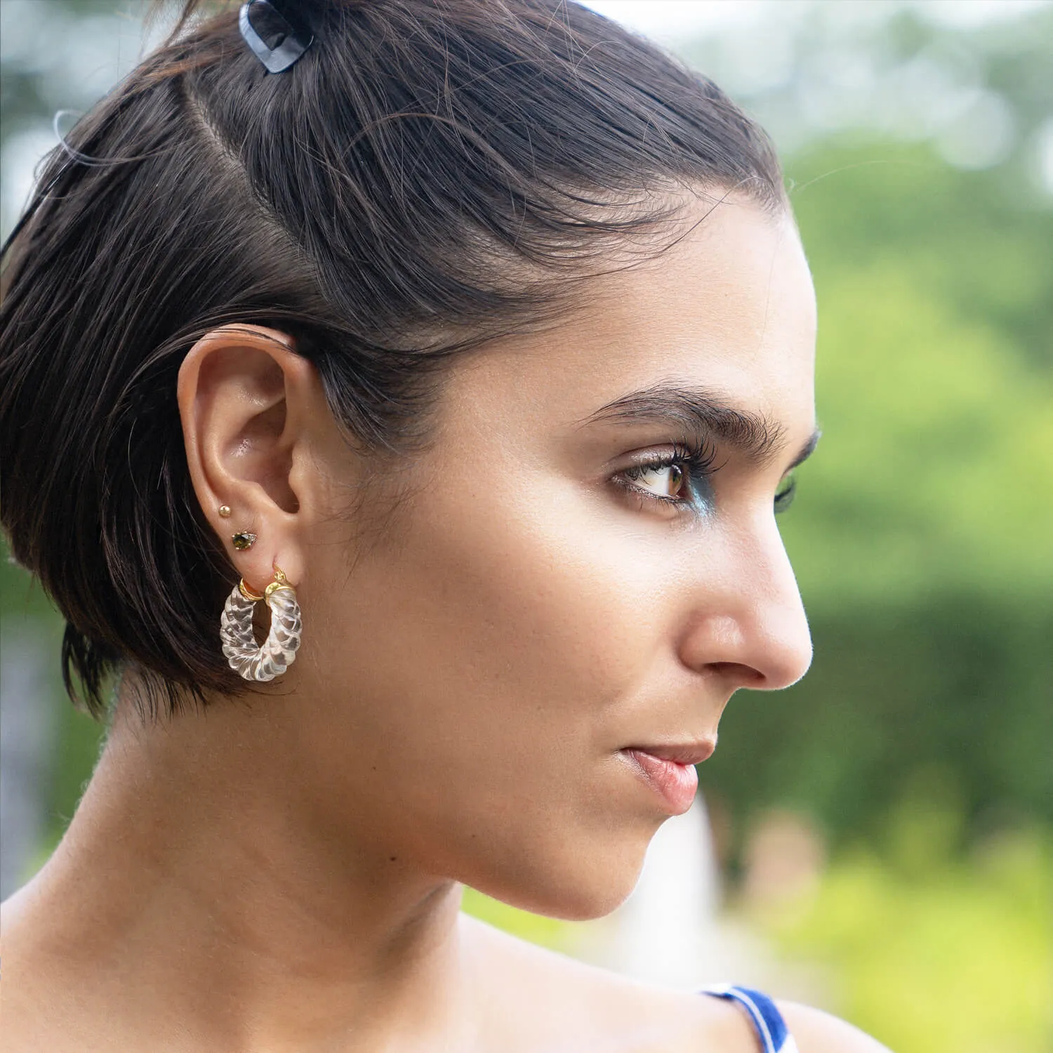 Clear Lucite Rope Textured Hoop Earrings