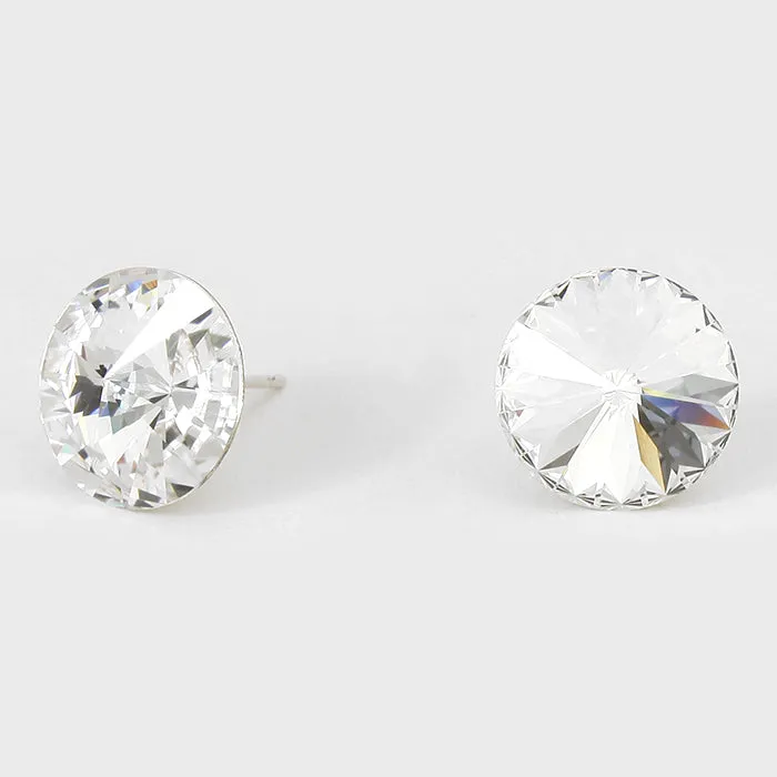 Clear on Silver Small Round Crystal Stud Earrings | 15mm = 0.59" | 114055