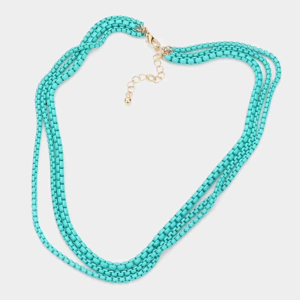 Colored Metal Chain Triple Layered Bib Necklace