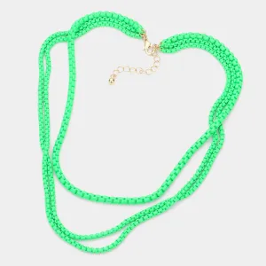 Colored Metal Chain Triple Layered Bib Necklace