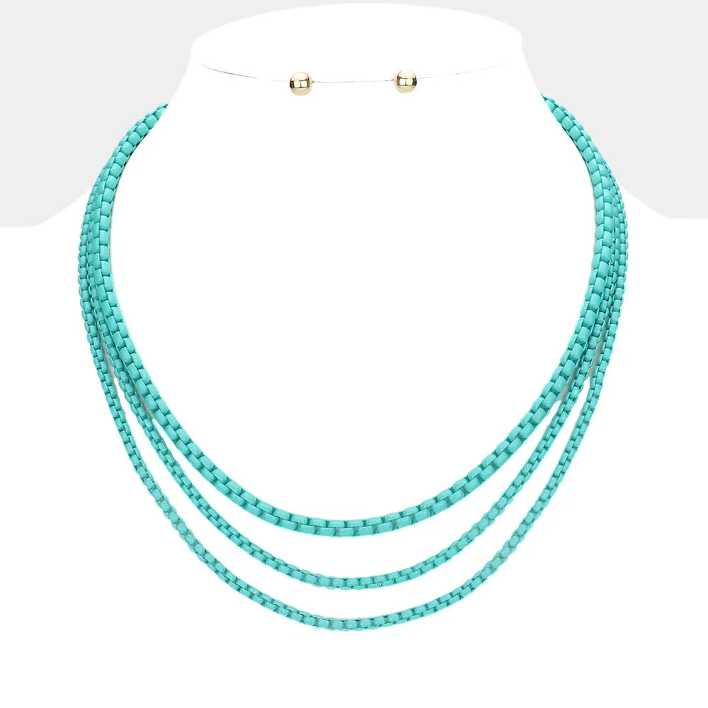 Colored Metal Chain Triple Layered Bib Necklace