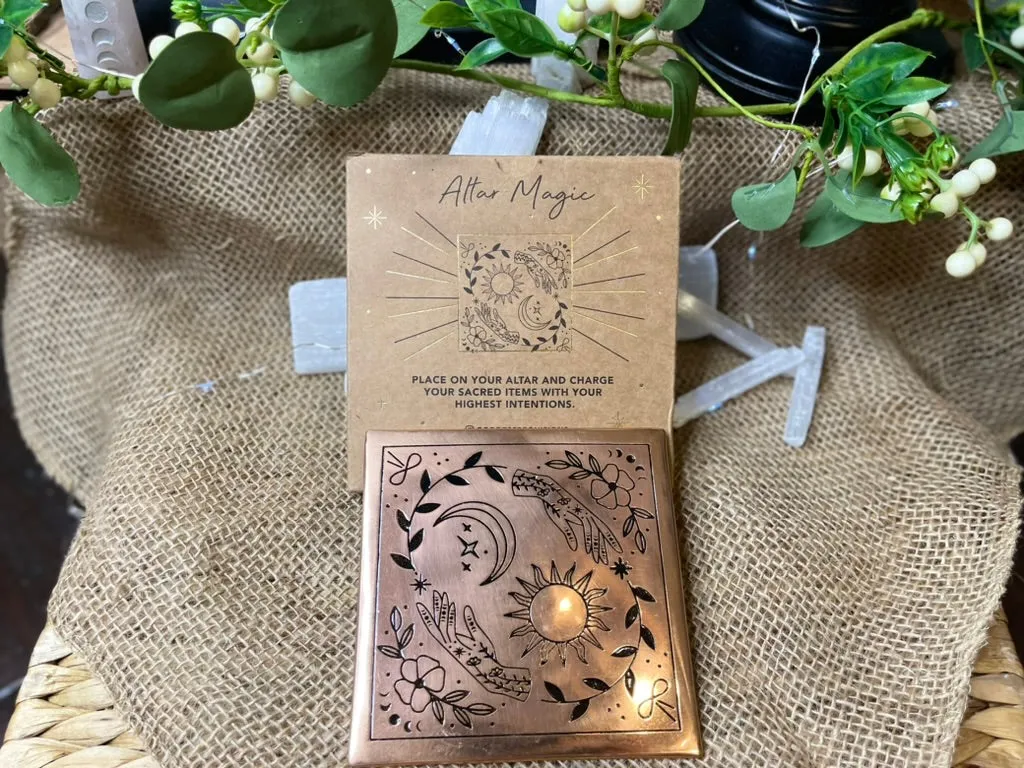 Copper Crystal Charging Plate / Grid Base with Sun, Moon, Nature Design FB3269
