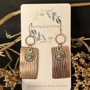 Copper Rectangle Earrings w Pewter Disc Overlay