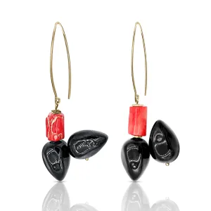 Coral and Lucite Beaded Cubism Earrings