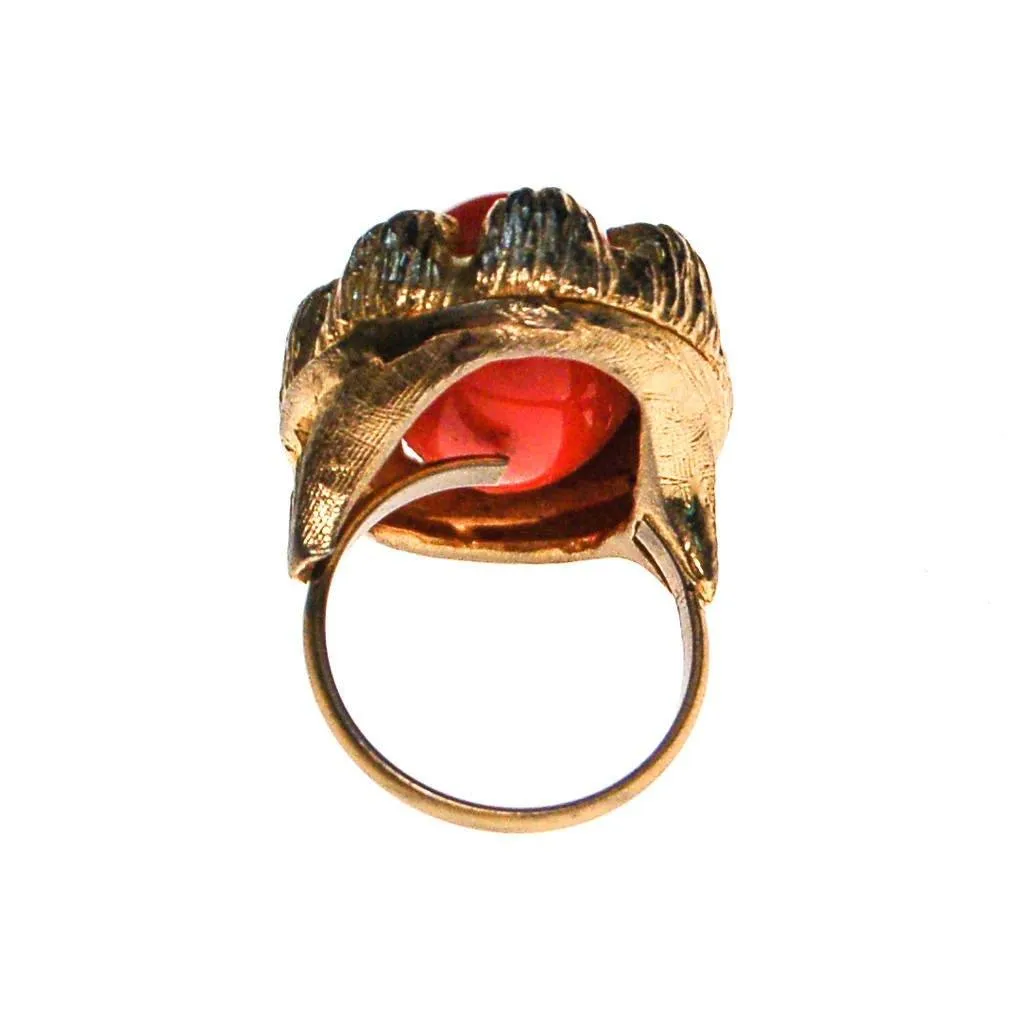 Coral Cabochon Gold Tone Statement Ring
