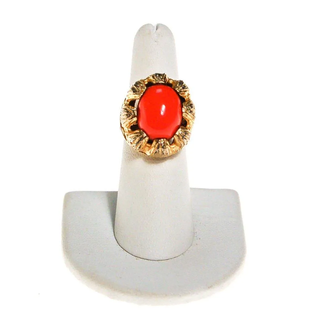 Coral Cabochon Gold Tone Statement Ring