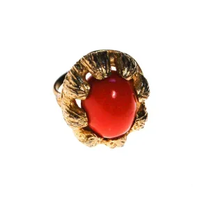 Coral Cabochon Gold Tone Statement Ring