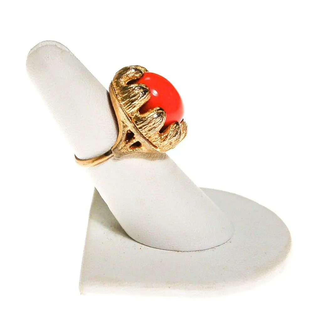 Coral Cabochon Gold Tone Statement Ring