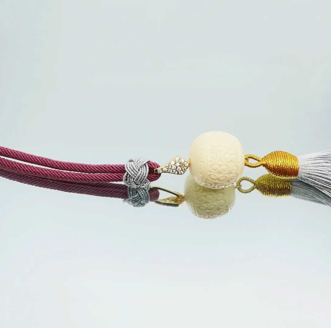 Cord Tassel Necklace with Ivory Nut Auspicious Cloud