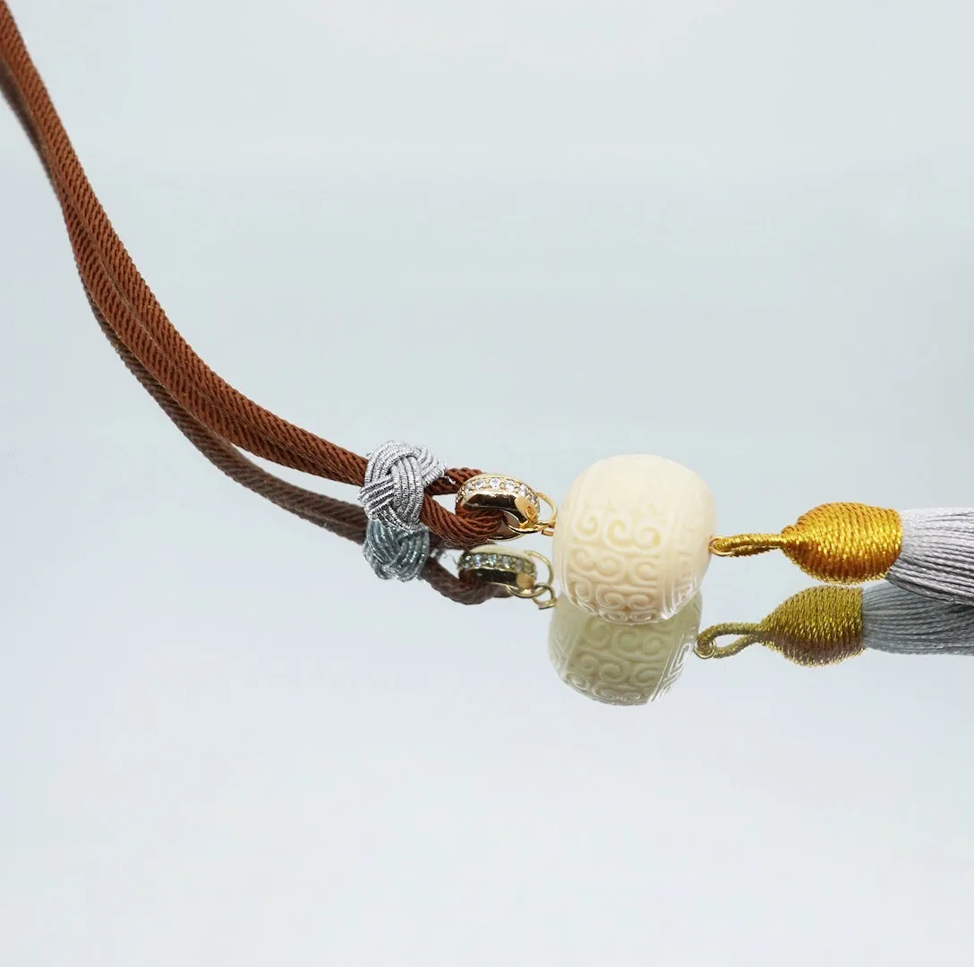 Cord Tassel Necklace with Ivory Nut Auspicious Cloud