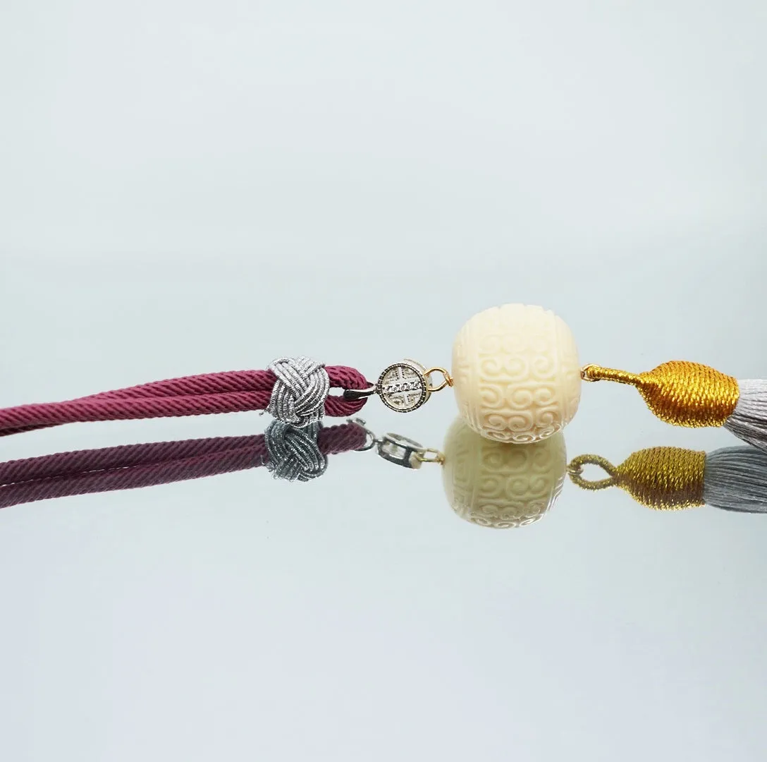 Cord Tassel Necklace with Ivory Nut Auspicious Cloud