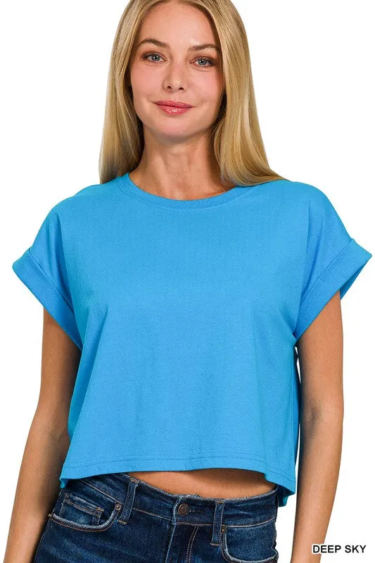 COTTON FOLDED SLEEVE TOP