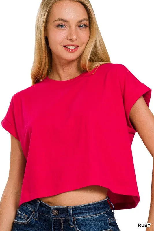 COTTON FOLDED SLEEVE TOP