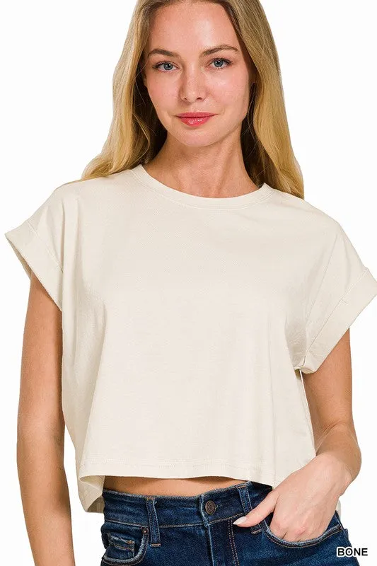 COTTON FOLDED SLEEVE TOP