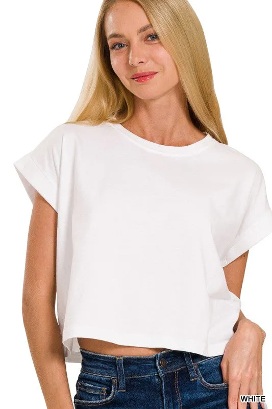 COTTON FOLDED SLEEVE TOP