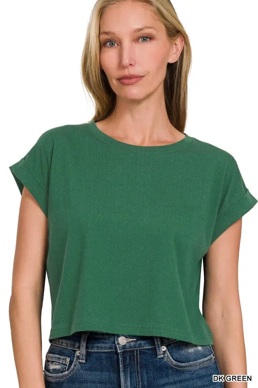 COTTON FOLDED SLEEVE TOP