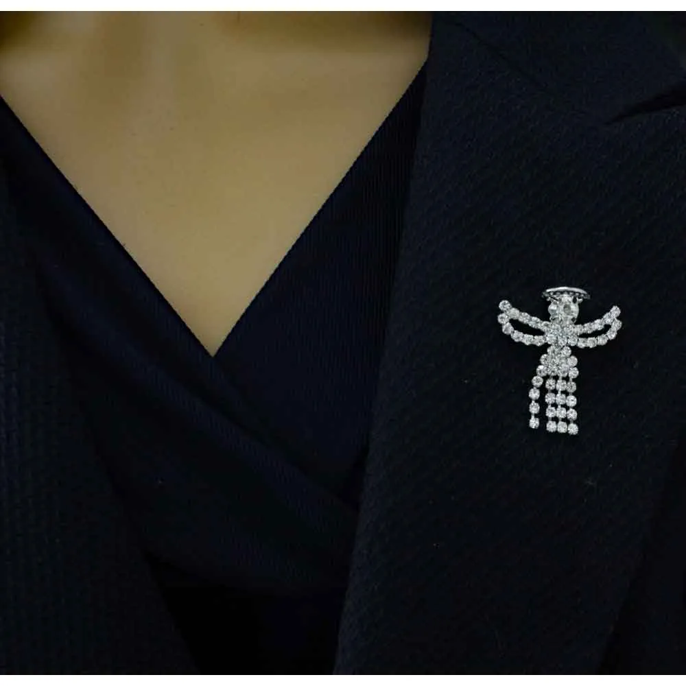 Crystal Angel with Clear Crystal Dress Lapel Tac Pin - SPF601