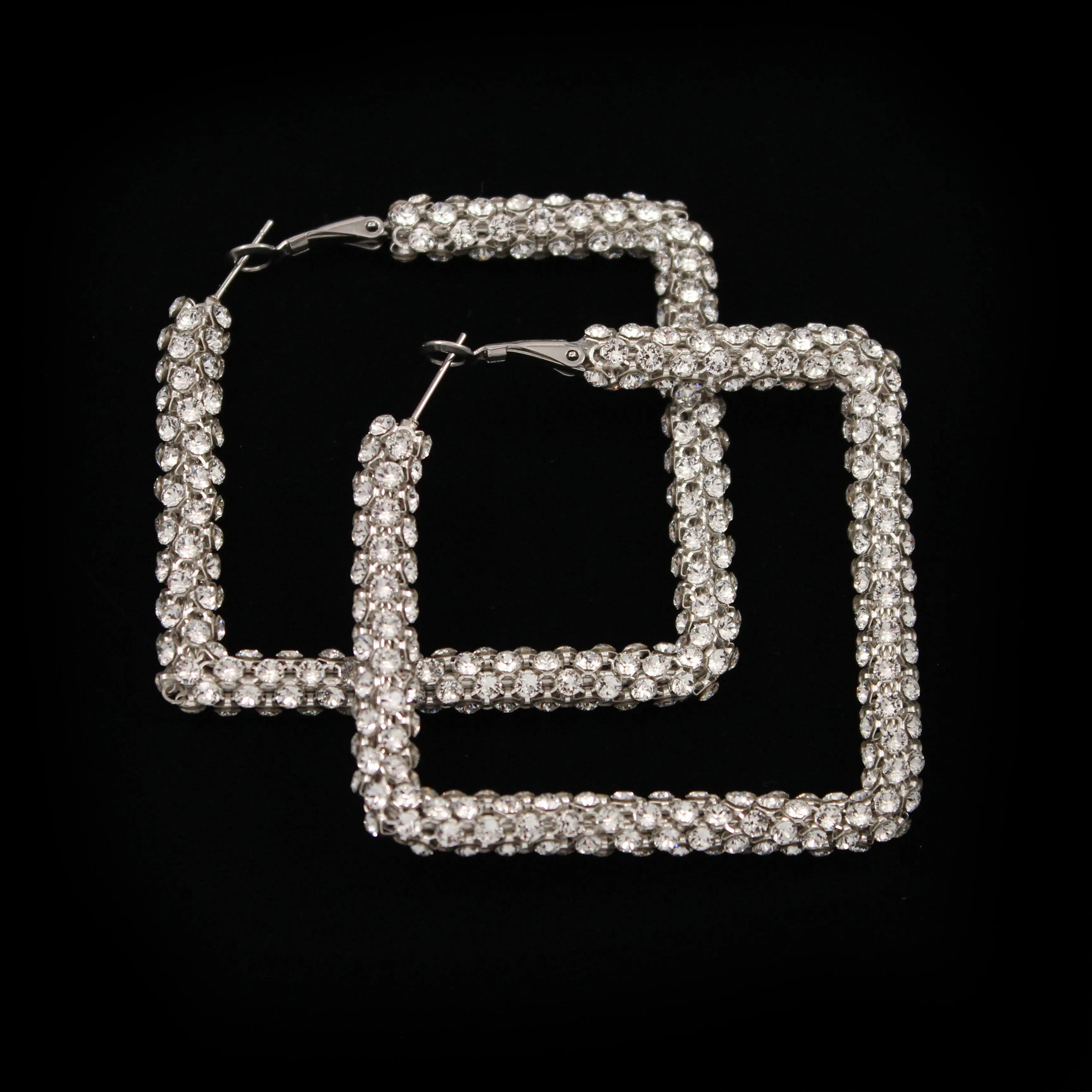 Crystal Mesh Square Hoop Earring