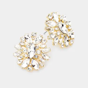 Crystal Round and Marquise Stone Stud Earrings on Gold | Interview Earrings | 489942