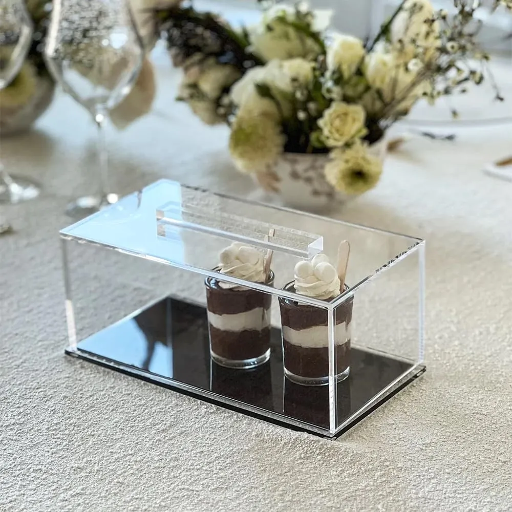 (D) Cake Tray with Lid Lucite Wood Look 10" x 4 1/5"