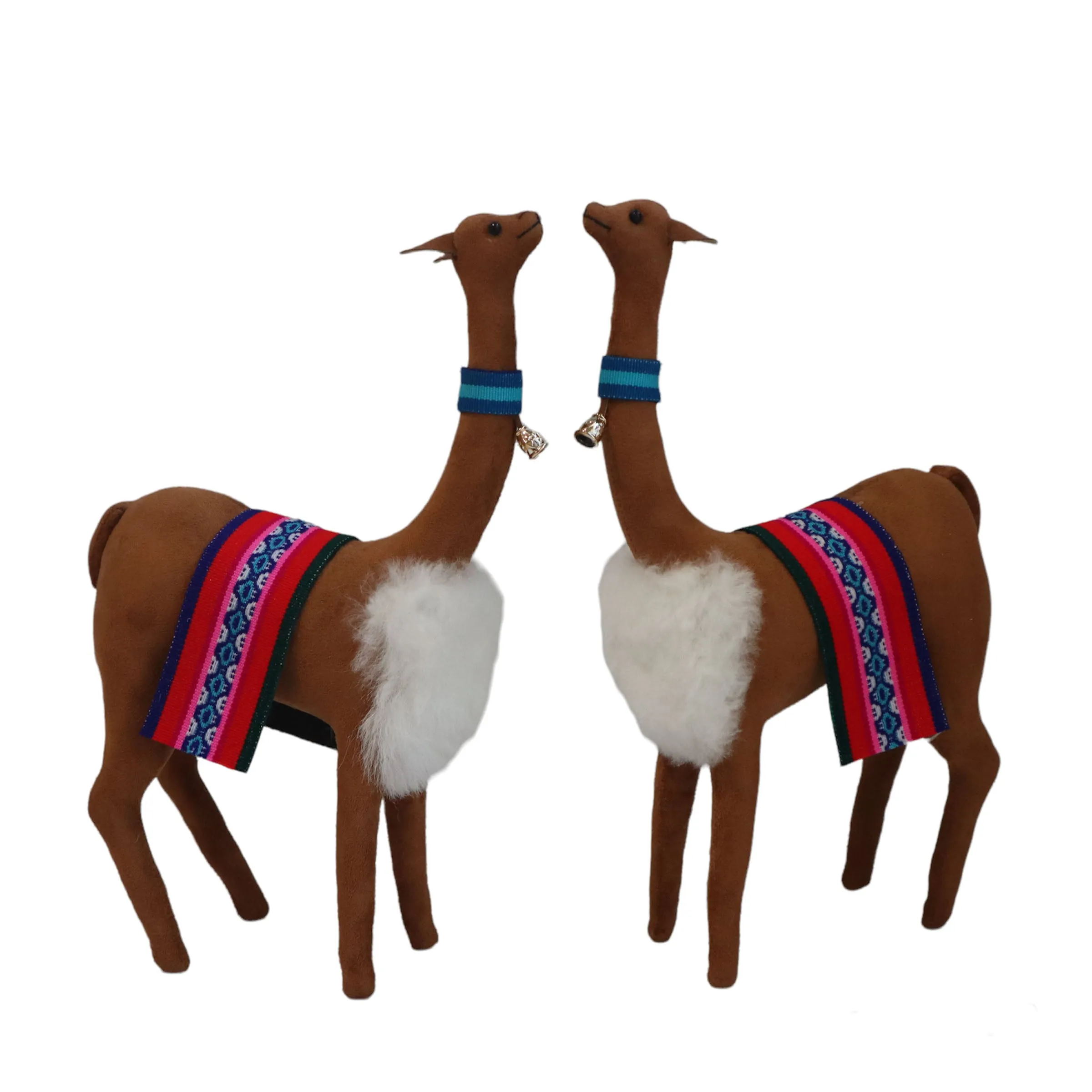Decorative Vicuñas Vicunas Figurines. Plush Stuffed Animal Soft Suede Camel Color (C) Peruvian Folk Art. 12.75" Tall Set of 2