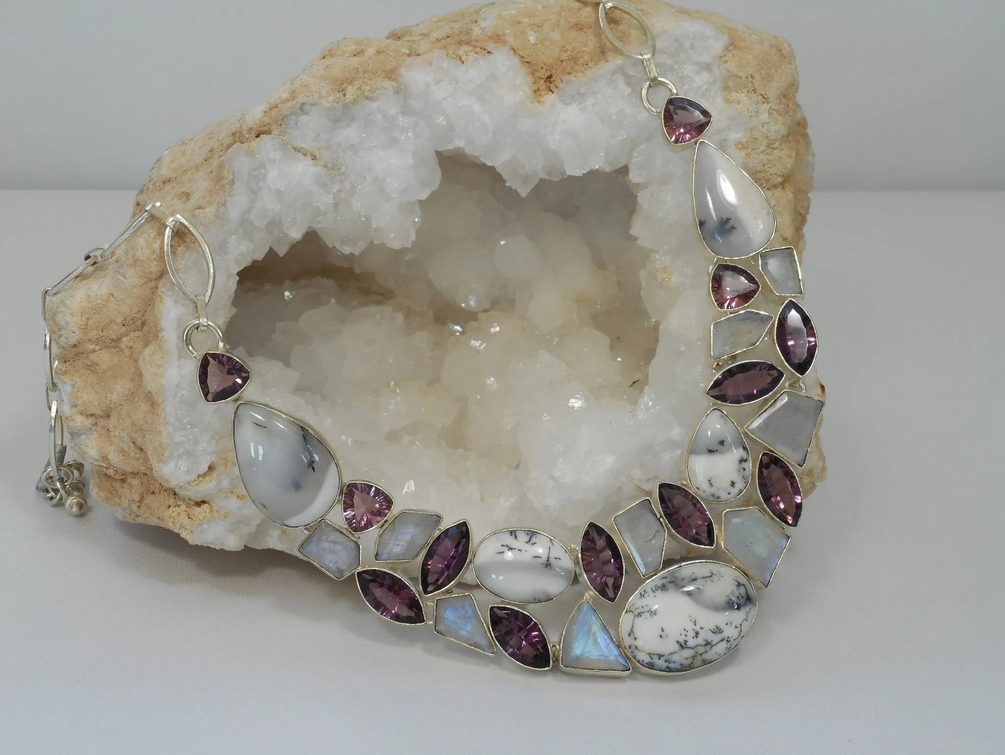 *Dendritic Opal Necklace 2 with Amethyst Quartz and Moonstone