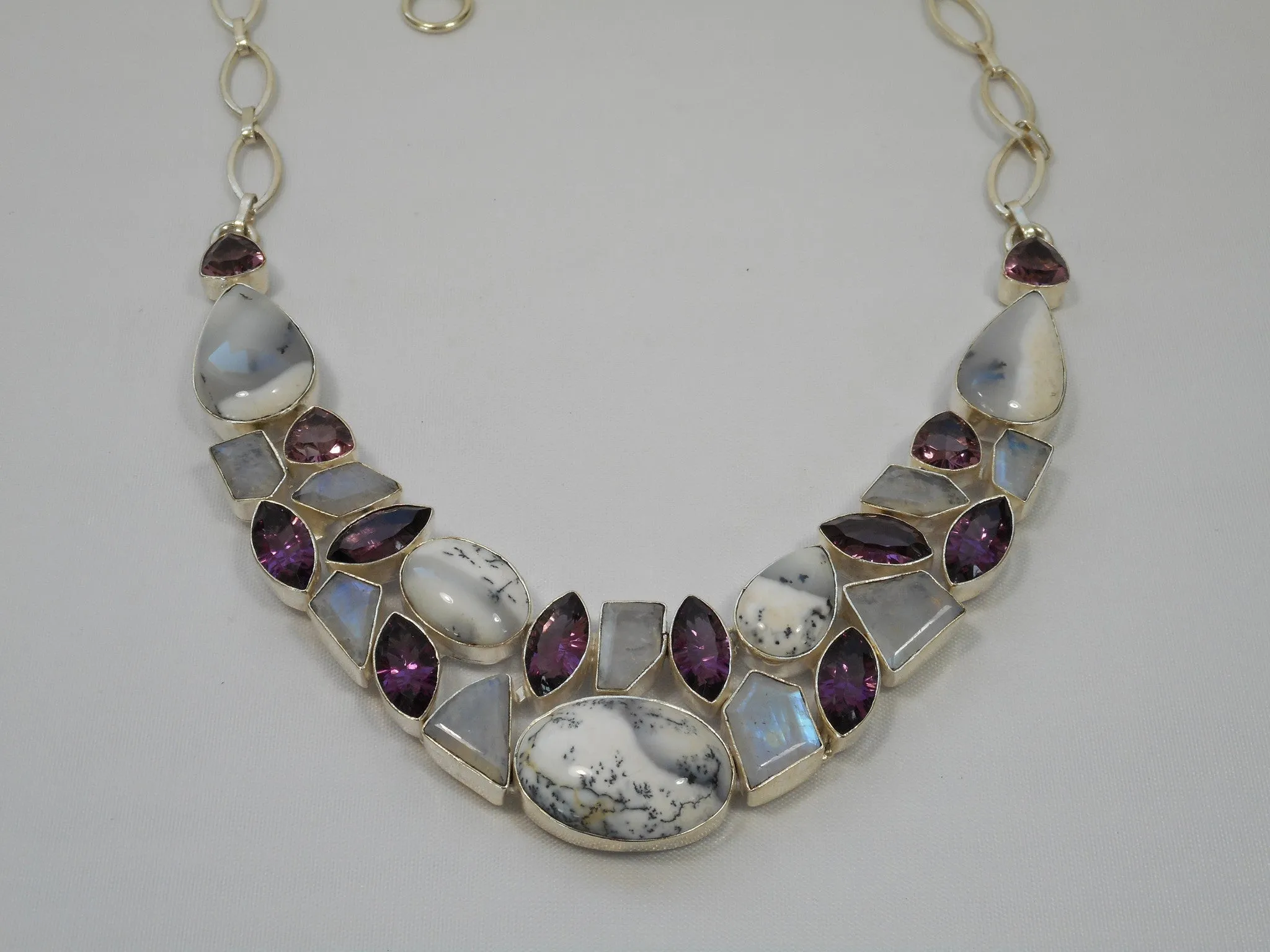 *Dendritic Opal Necklace 2 with Amethyst Quartz and Moonstone