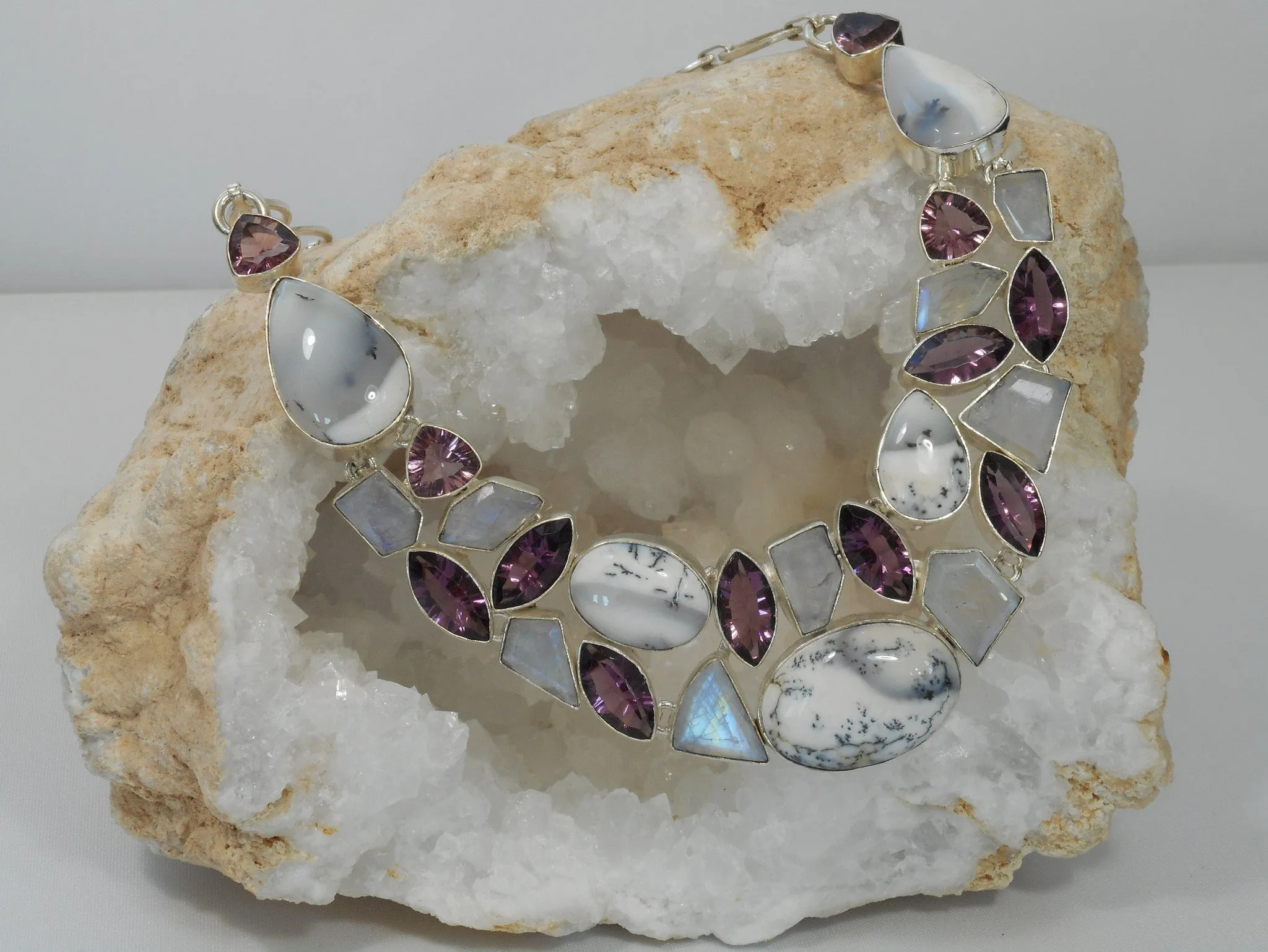 *Dendritic Opal Necklace 2 with Amethyst Quartz and Moonstone