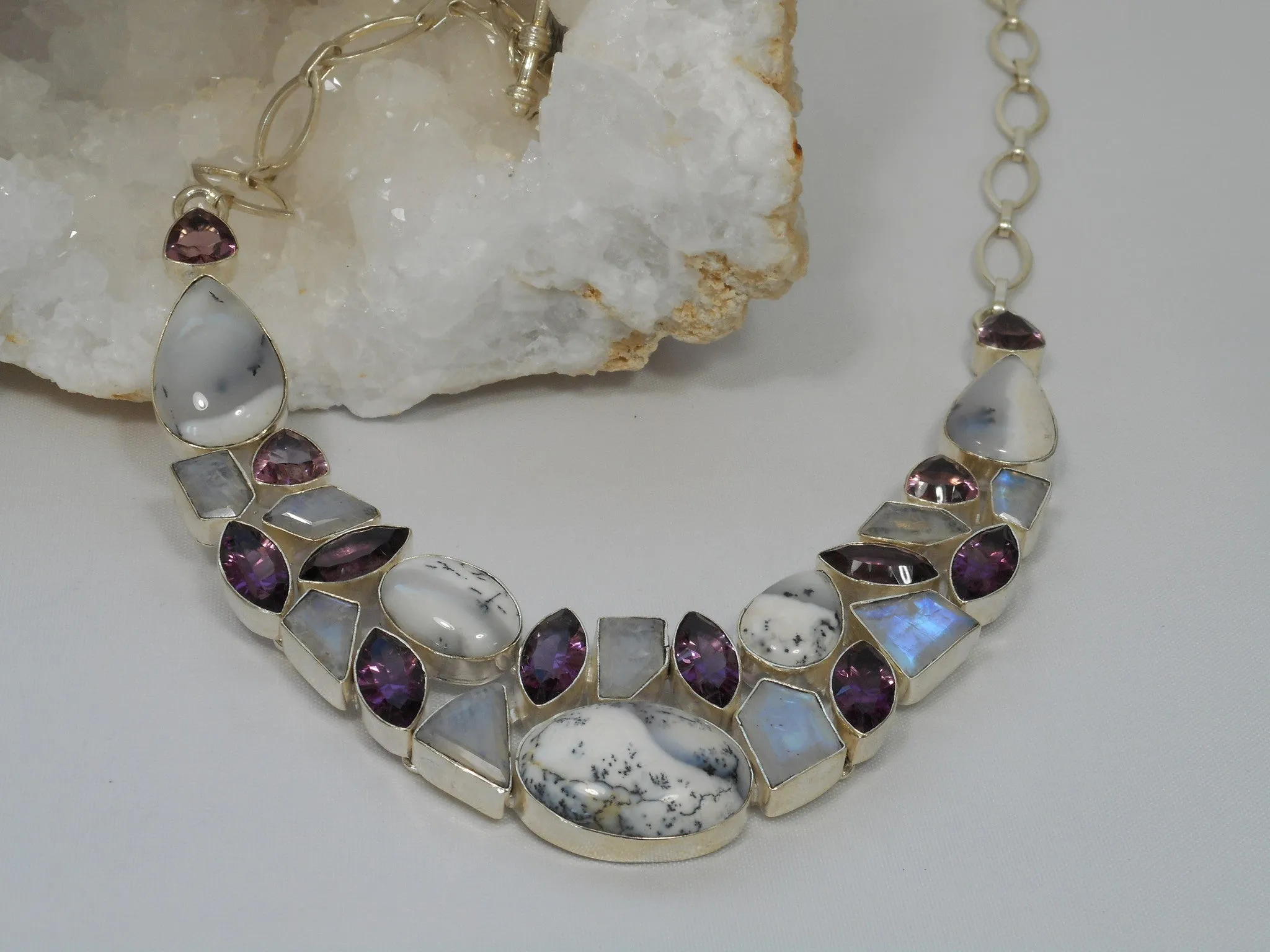 *Dendritic Opal Necklace 2 with Amethyst Quartz and Moonstone