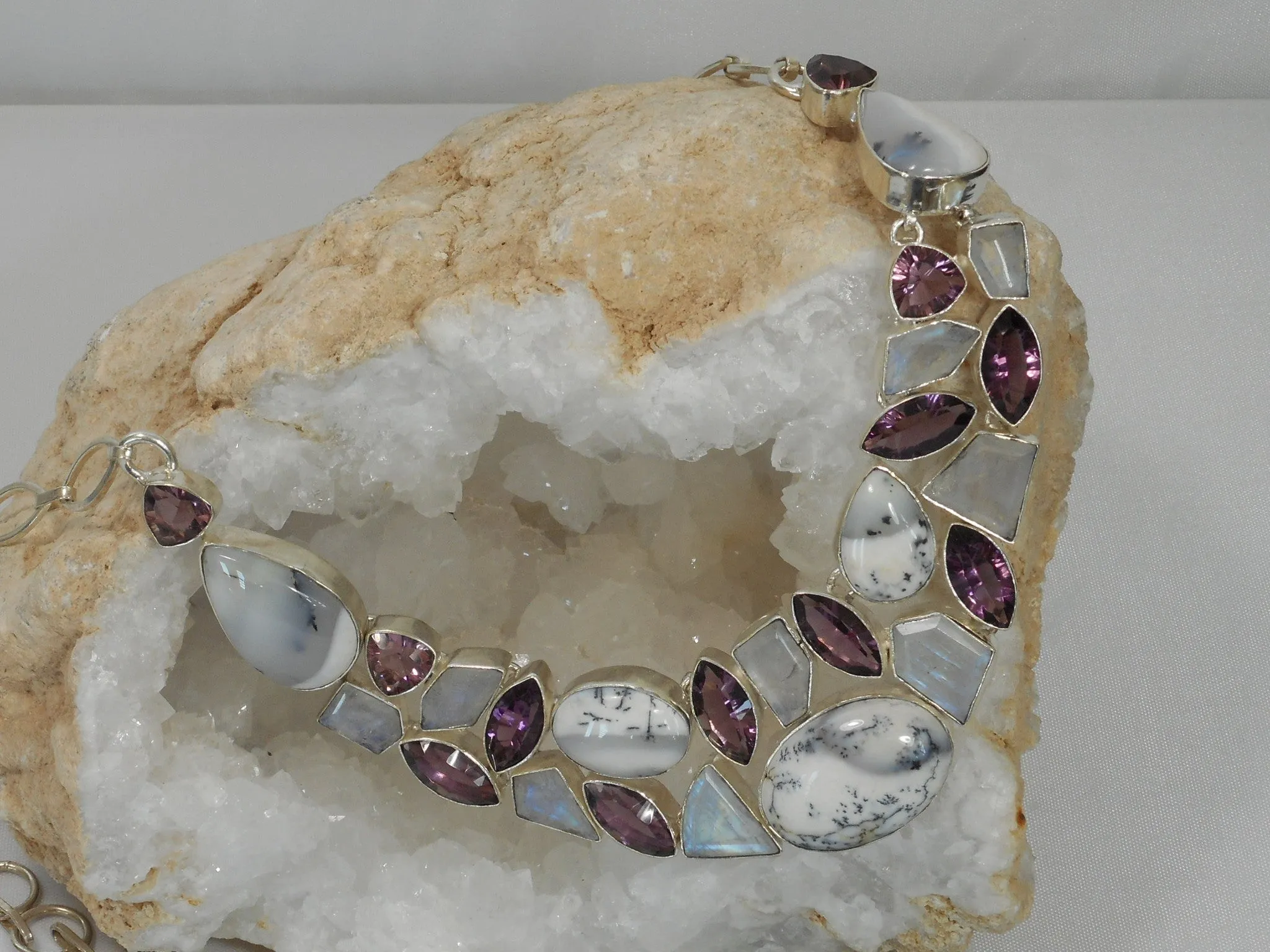 *Dendritic Opal Necklace 2 with Amethyst Quartz and Moonstone