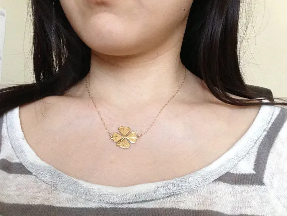 Double Connected Four Leaf Clover Necklace