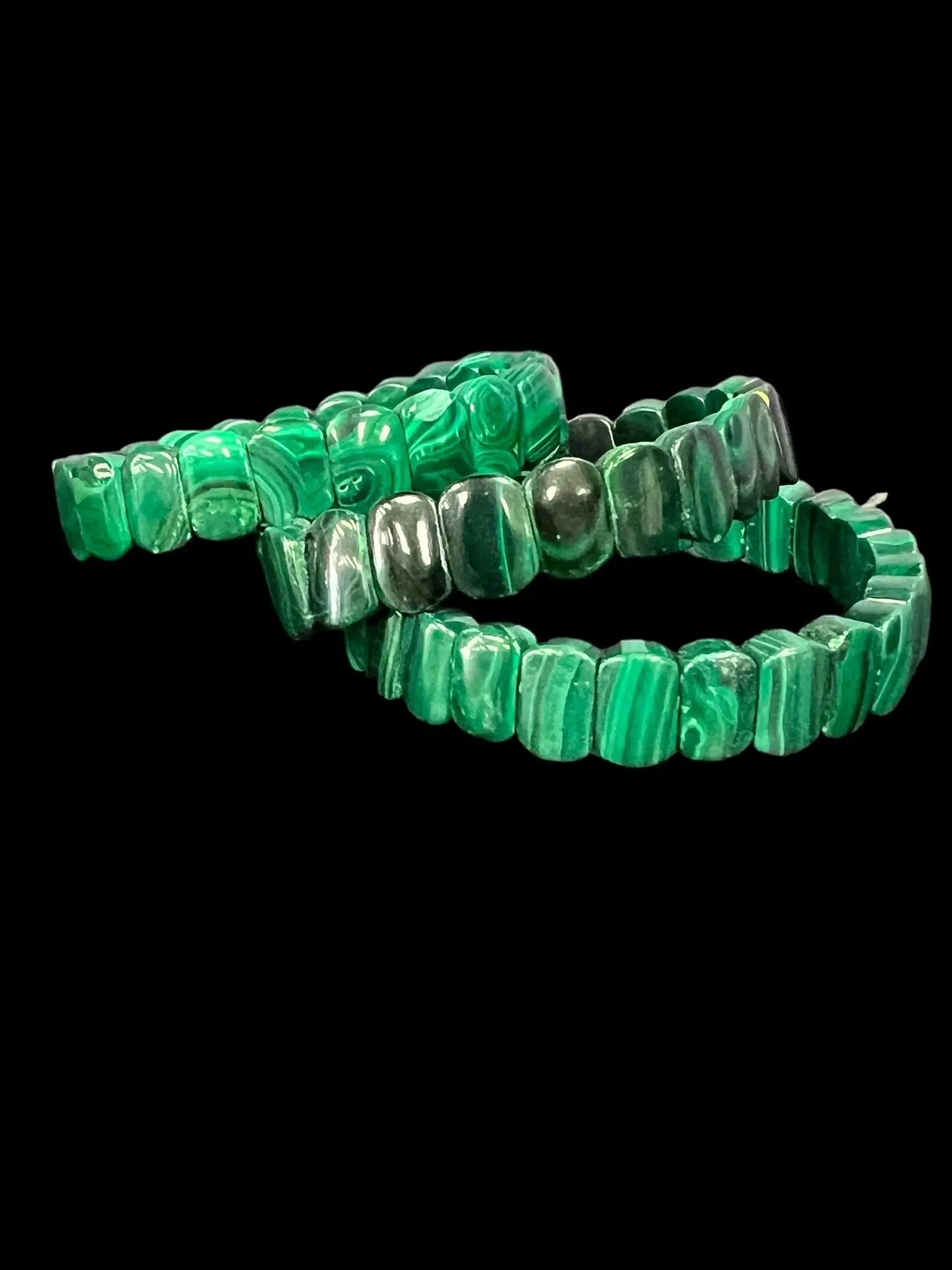 Double Drilled Malachite, Rainbow Moonstone, Terahertz, or Multi-Color Tiger's Eye Crystal Beaded Stretch Bracelet