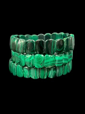 Double Drilled Malachite, Rainbow Moonstone, Terahertz, or Multi-Color Tiger's Eye Crystal Beaded Stretch Bracelet