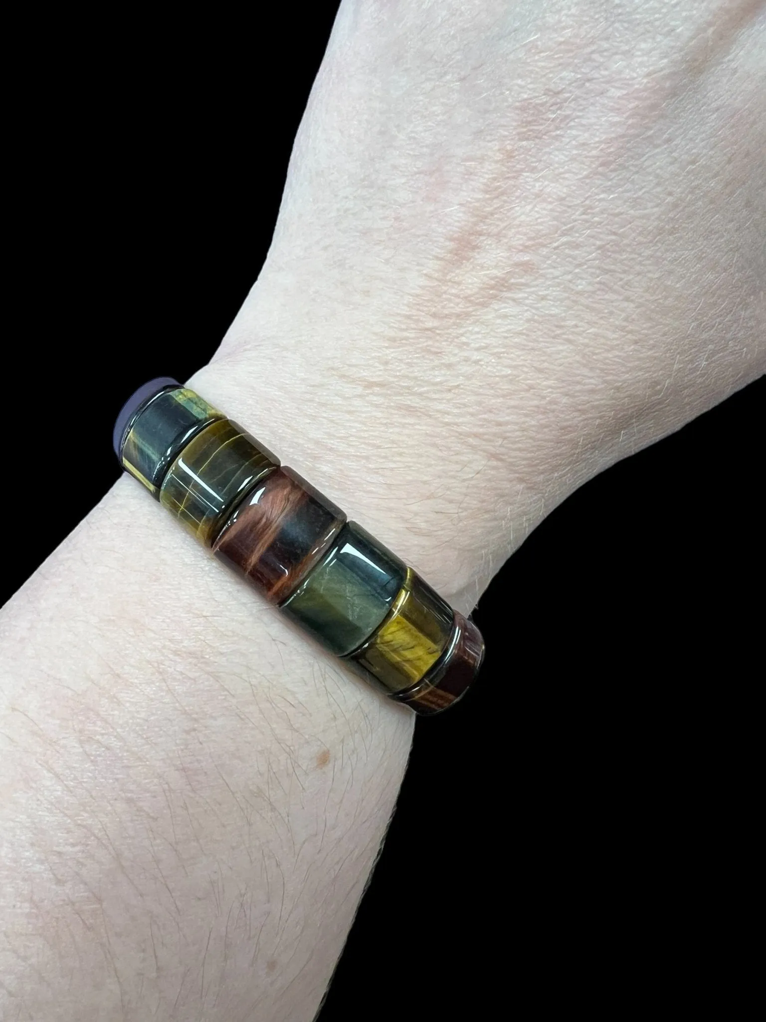 Double Drilled Malachite, Rainbow Moonstone, Terahertz, or Multi-Color Tiger's Eye Crystal Beaded Stretch Bracelet