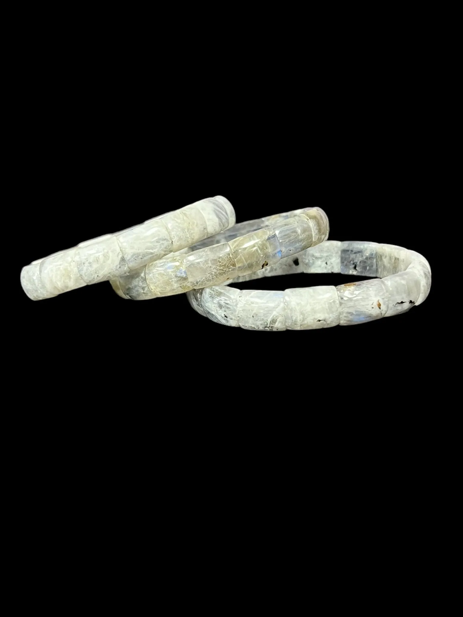 Double Drilled Malachite, Rainbow Moonstone, Terahertz, or Multi-Color Tiger's Eye Crystal Beaded Stretch Bracelet