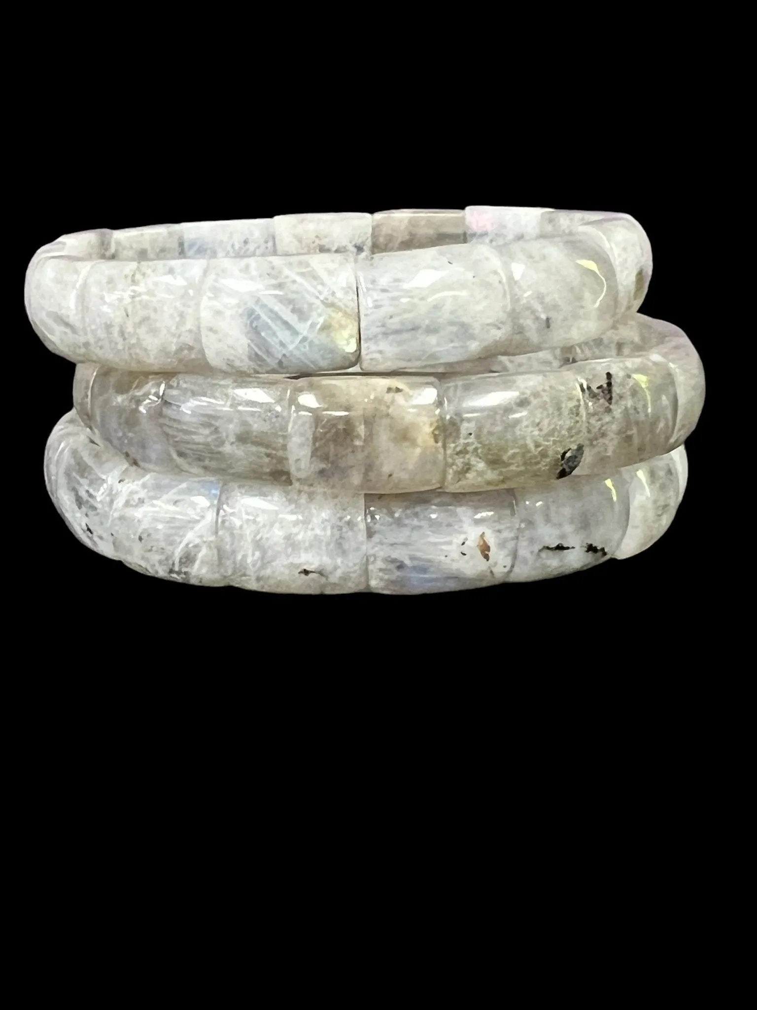 Double Drilled Malachite, Rainbow Moonstone, Terahertz, or Multi-Color Tiger's Eye Crystal Beaded Stretch Bracelet