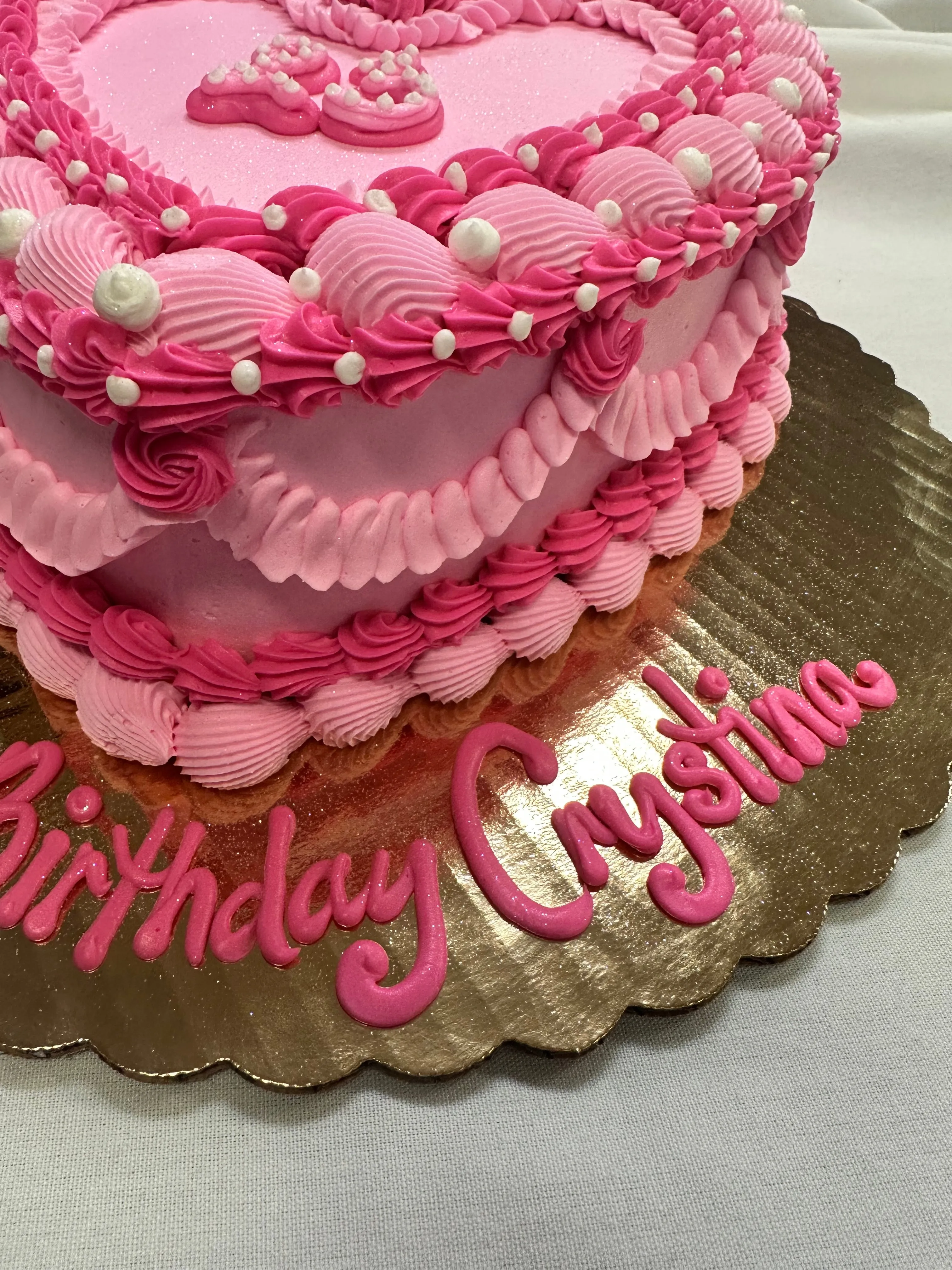 Double Layer 9" Heart Shaped Cake "Pinks & White"